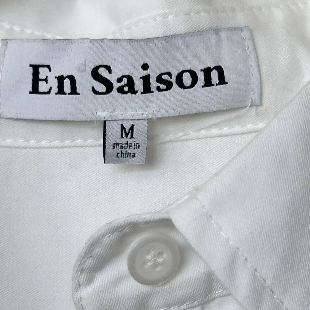 En Season M Button Front Ruched Detail Cut Out Button Down midi White Dress